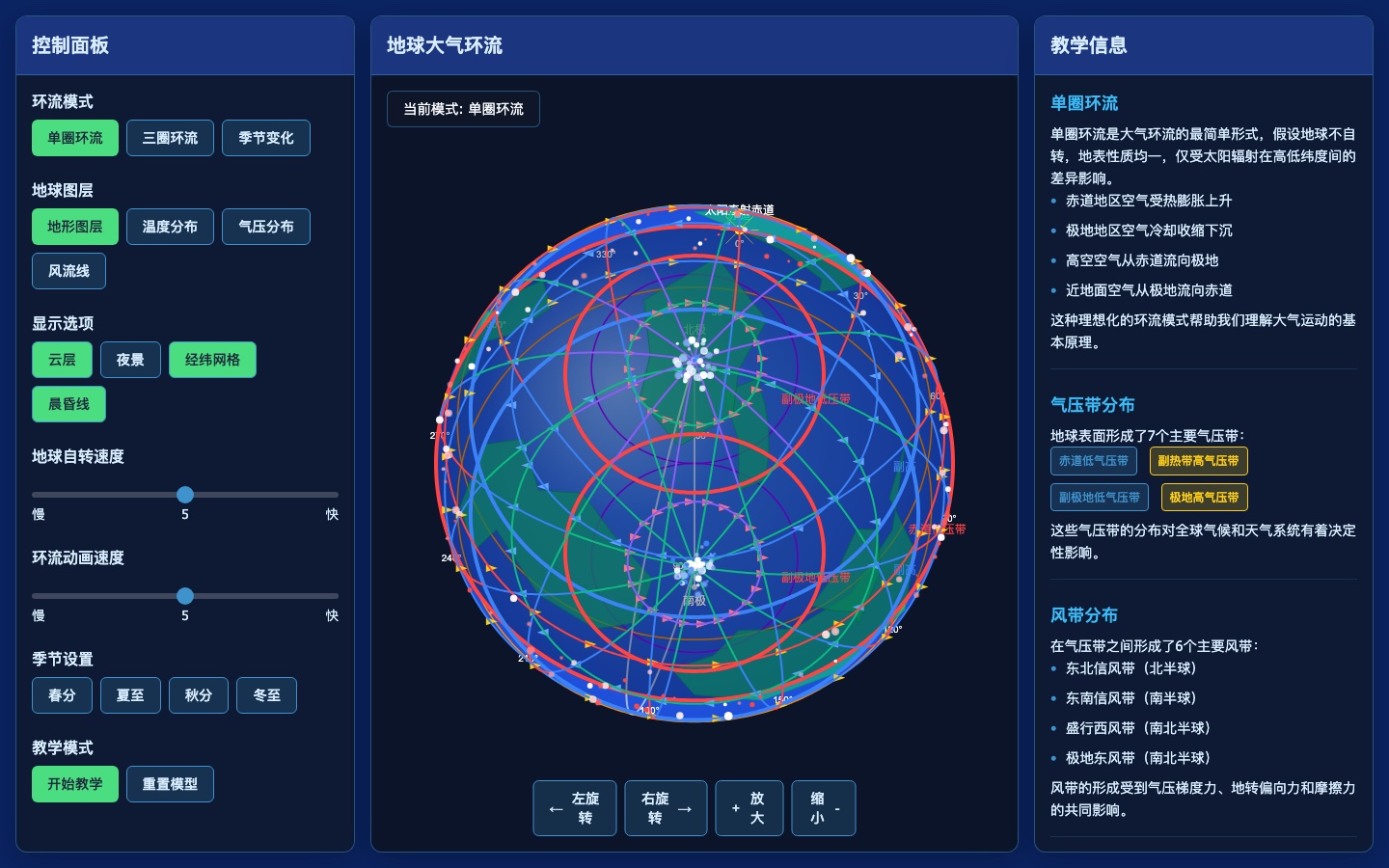 地球大气环流模拟交互教学平台